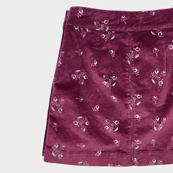 Free People Floral Print Velvet Button Up Mini Skirt in Burgundy Womens Size W 0 - Picture 5 of 9